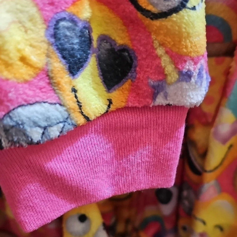 Children's Place Emoji Print Pink Fleece Footless Hoodie Onesie Size Xlarge 14